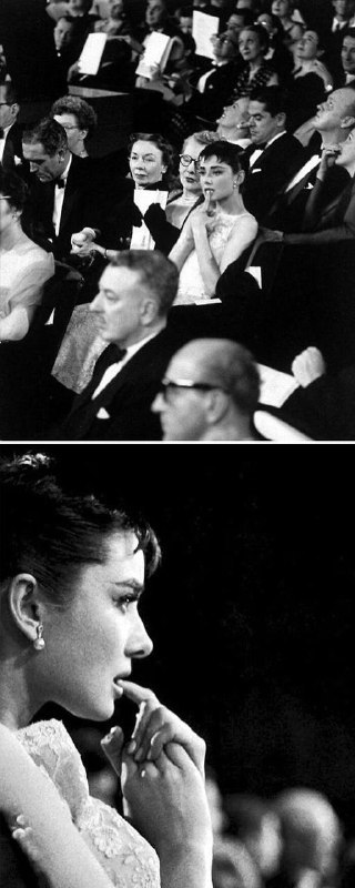 #名人 1954年，奥黛丽·赫本在奥斯卡颁奖礼上等待最佳女主角公布的结果
